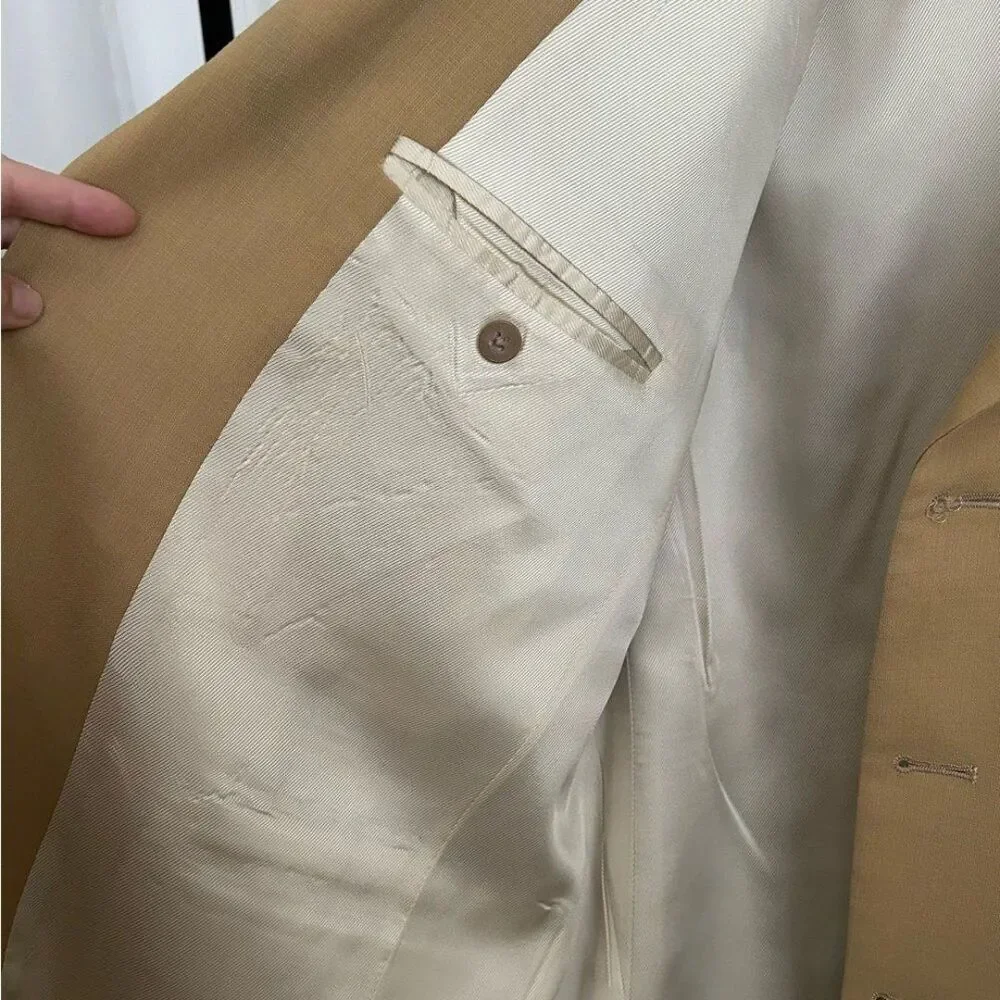 Claiborne Vintage 100% Worsted Wool Suit Jacket 4 Button Gold Bronze Size 44R